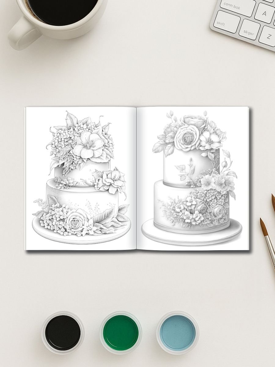 Sweet Floral Cakes – 25 Wedding Cake Coloring Pages - Image 3