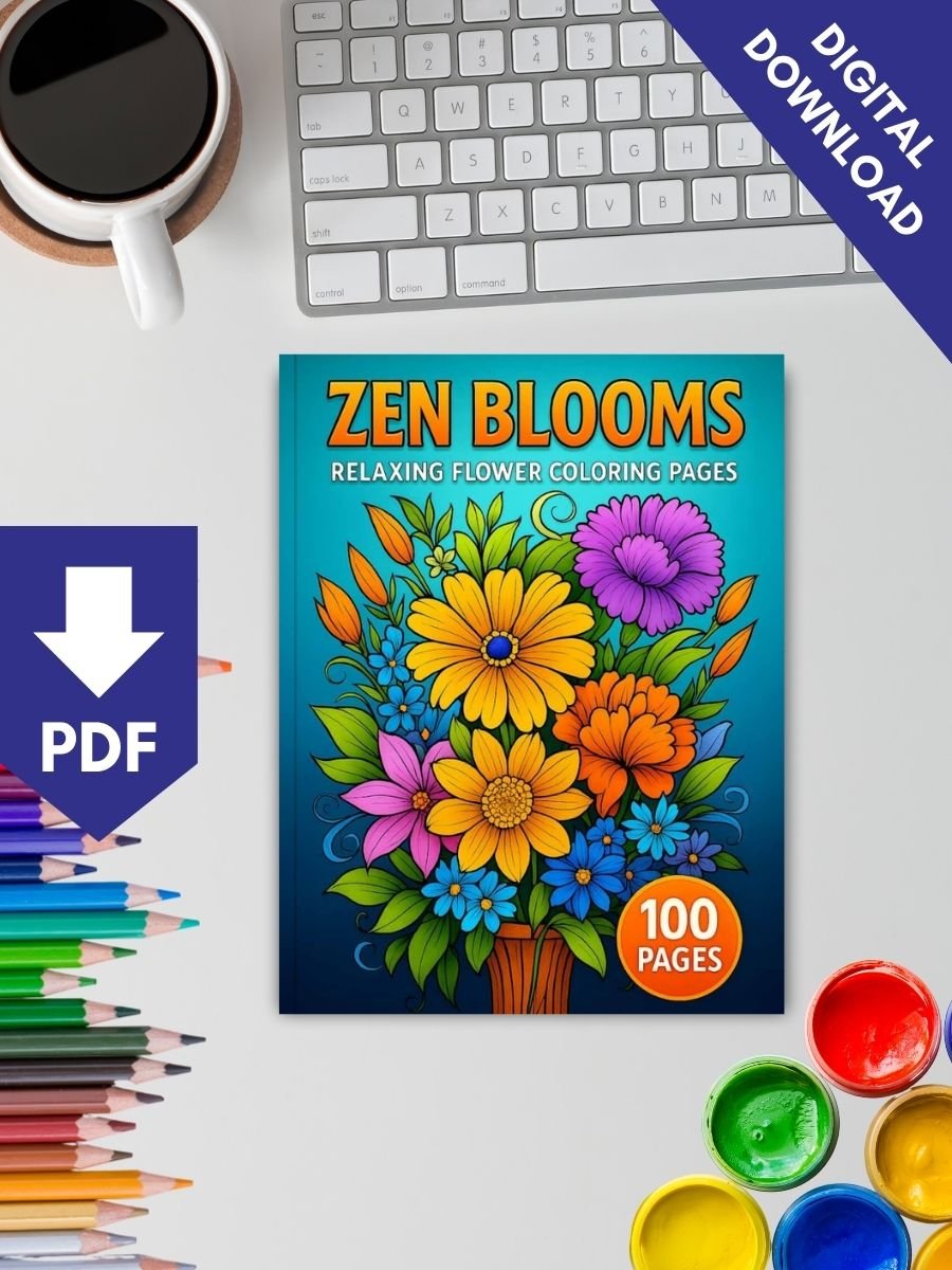 Zen Blooms – 100 Relaxing Flower Coloring Pages - Image 2